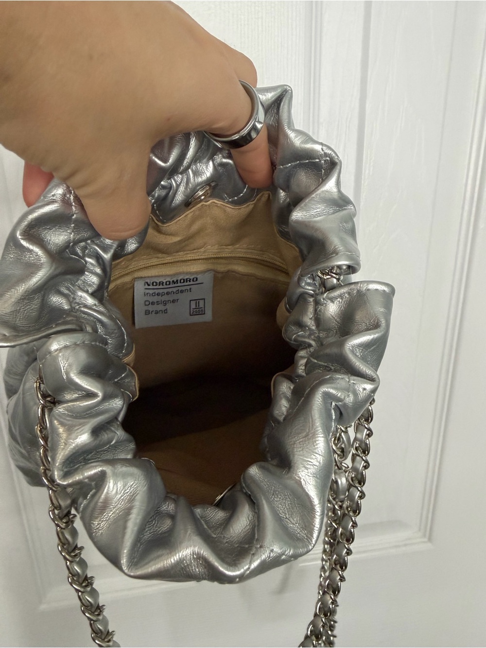 Silver Quilted Drawstring Shoulder Bag - Picture 3 of 7